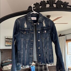 KanCan Distressed Dark Blue Denim Jacket
